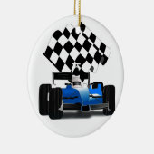 旗付きブルーレースカー市松模様にー メタルオーナメント (右)