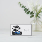 旗付きブルーレースカー市松模様にー 名刺 (スタンド正面)