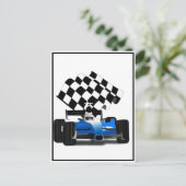 旗付きブルーレー市松模様にスカー ポストカード (スタンド正面)