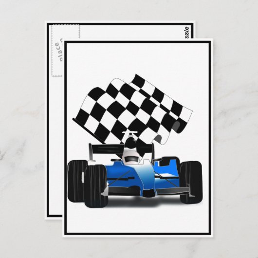 旗付きブルーレー市松模様にスカー ポストカード (正面/裏面)