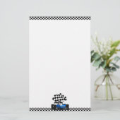 旗付きブルーレー市松模様にスカー 便箋 (スタンド正面)