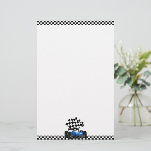 旗付きブルーレー市松模様にスカー 便箋 (スタンド正面)