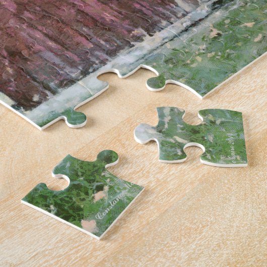 旗及び果樹園の梯子が付いている旧式で赤い納屋の大戸 ジグソーパズル (側面)