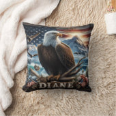 旗威厳のあるを持つ枝に止まったワシ クッション (ブランケット)