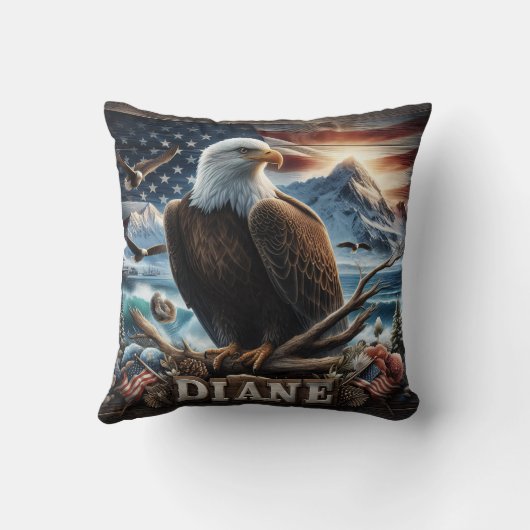 旗威厳のあるを持つ枝に止まったワシ クッション (裏面)