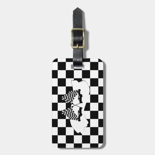 旗市松模様にとレースカー ラゲッジタグ (正面縦)