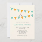 旗布愛鳥の結婚式招待状の青いオレンジ 招待状 (正面)