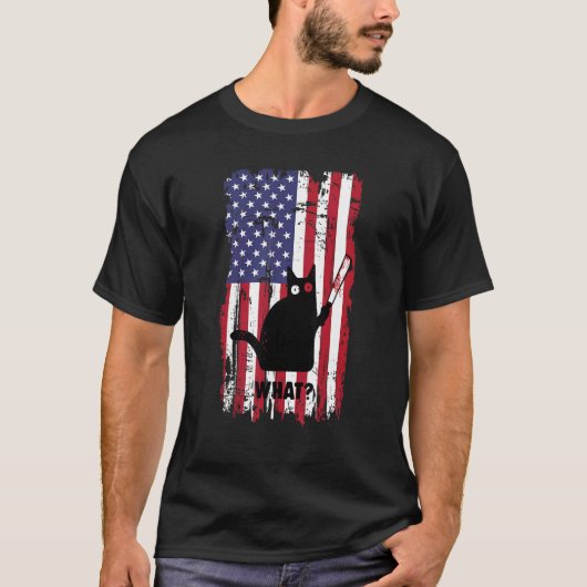 旗猫何という黒猫のマチェット入り殺意のある猫 Tシャツ (正面)