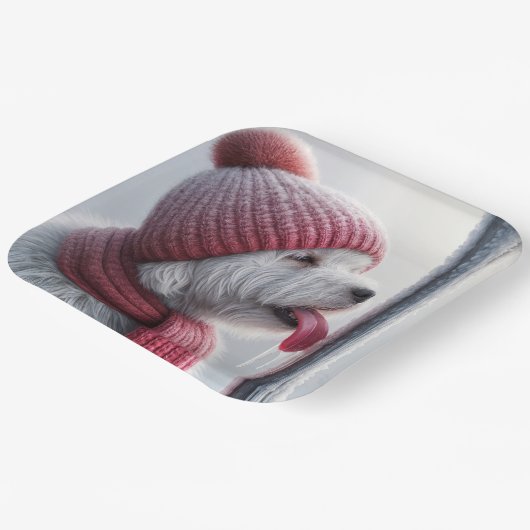 旗竿に舌を凍ってい付けた犬 ペーパープレート (傾斜あり)