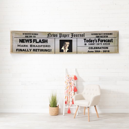 旗12' x 2.5' -ニュースのペーパー退職-写真 横断幕 (インサイチュ)