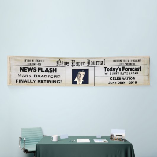 旗12' x 2.5' -ニュースのペーパー退職-写真 横断幕 (トレードショー)