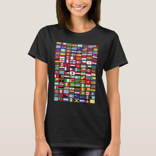 旗 – 100カ国以上の世界地理ベシロ Tシャツ (正面)
