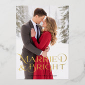既婚 & ブライト 1 枚の写真 エレガントなタイポグラフィ 箔シーズンカード (正面)