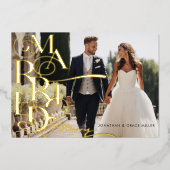 既婚 & 幸福 エレガント タイポグラフィ モダン 箔シーズンカード (正面)