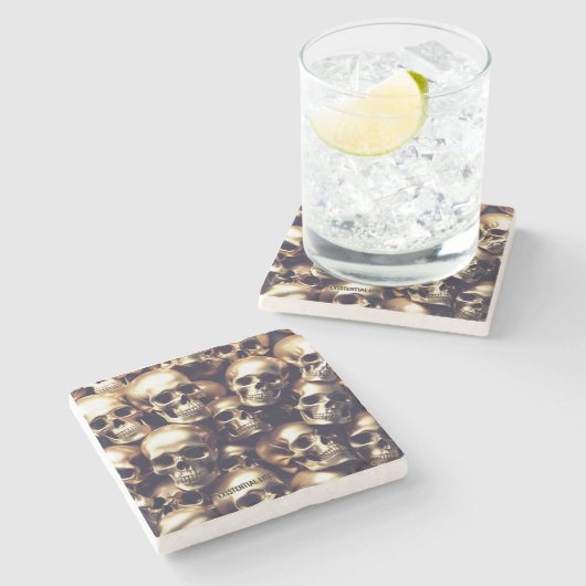 既存のライト金ゴールドスカルウォッチ ストーンコースター (横)