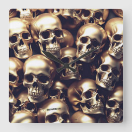 既存のライト金ゴールドスカルウォールクロック スクエア壁時計