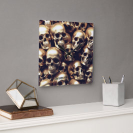 既存のライト金ゴールドスカルウォールクロック スクエア壁時計