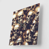 既存のライト金ゴールドスカルウォールクロック スクエア壁時計 (傾斜)