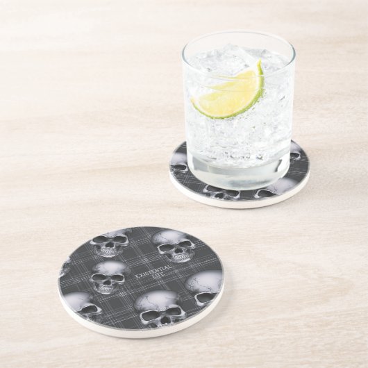 既存のLITEスカルオンタータンチェックB/Wラウンド コースター (側面)