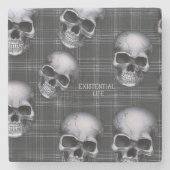 既存のLITEスカルオンタータンチェックB/W ストーンコースター (正面)