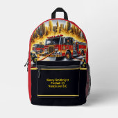 日々のヒーローが戦闘中の消防士 プリントバックパック (正面)