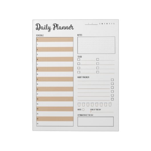 日々のプランナー（日曜日スタート）付き（ベージュ） 8.5 x 11" ノートパッド (回転)