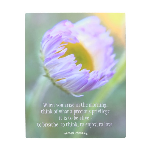 日々の感謝の感動的引用文フローラ メタルプリント (正面)