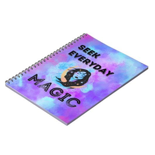 日々の魔法を求める – 水色の月女性 ノートブック (左側)