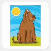 日おもしろいに座る大きな茶色の犬 スクエアシール (正面)