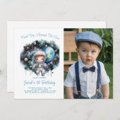 日おもしろいのまわりに初の旅 – 男の子の1誕生 招待状 (正面/裏面)