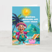 日おもしろい照と元気を送る老婦人 カード (正面)