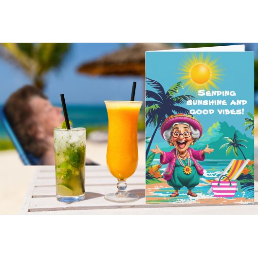 日おもしろい照と元気を送る老婦人 カード