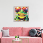 日おもしろい眼鏡付きカエル キャンバスプリント (インサイチュ (リビング))