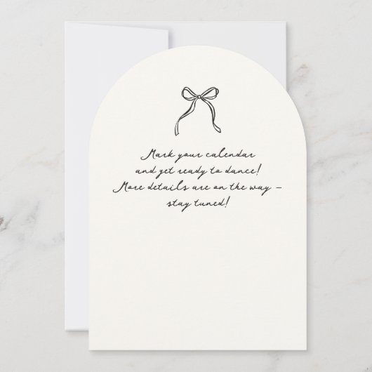 日お洒落付を保存した手描きアーチ結婚式 招待状 (裏面)