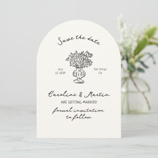 日お洒落付を保存した手描きアーチ結婚式 招待状 (スタンド正面)