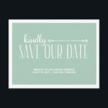 日お洒落素朴付の保存 案内ポストカード<br><div class="desc">この魅力的、カントリーシックな日付のポストカードを保存する2つのフォントの中で文字救の"親切に私たちの日付"を備えてお洒落。緑色のかわいらし背景と手で描いた白縁ど色の自然がカードのムイムイな色に加わる。</div>