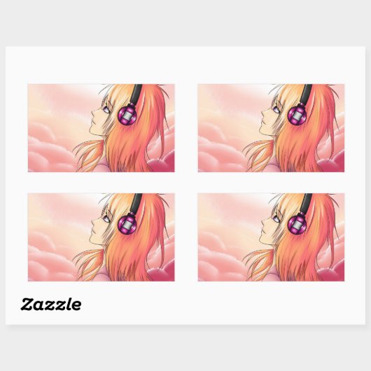 日かわいらし没のアニメ少女 長方形シール (シート)