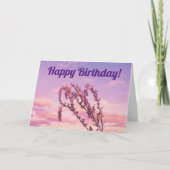 日かわいらし没の空にピンクの花を誕生日 カード (正面)