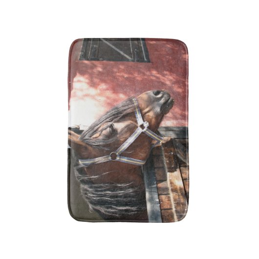 日かわいらし照の馬小屋に入った馬 バスマット (正面縦)