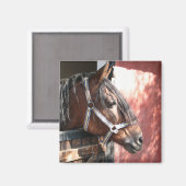 日かわいらし照の馬小屋に入った馬 マグネット (正面/裏面)