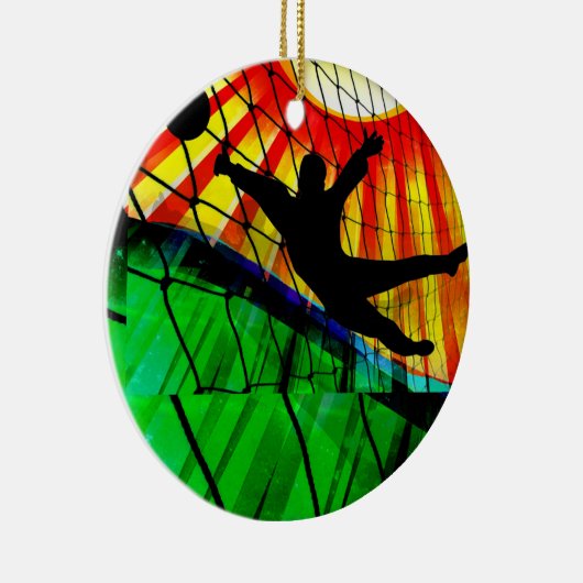 日が差すことおよび網のサッカーのゴールキーパーの招待 セラミックオーナメント (右)