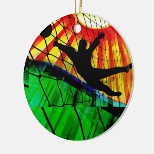 日が差すことおよび網のサッカーのゴールキーパーの招待 セラミックオーナメント (左)