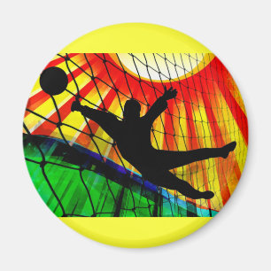 日が差すことおよび網のサッカーのゴールキーパー マグネット