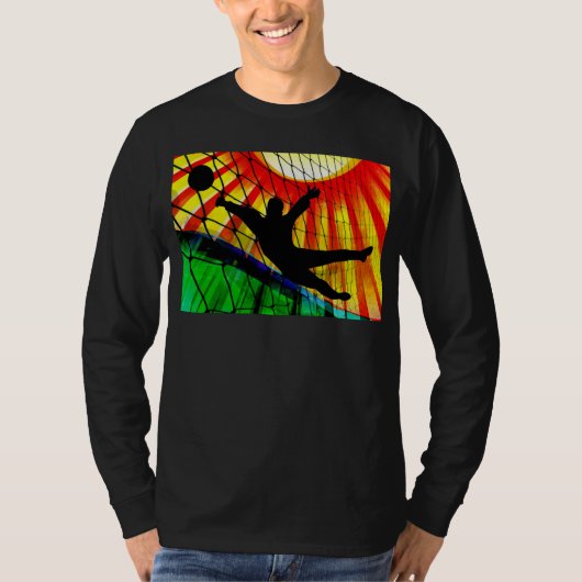 日が差すことおよび網のサッカーのゴールキーパー Tシャツ (正面)