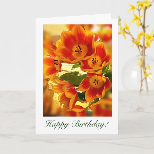 日が差すことのチューリップの誕生日の願い カード (黄色い花)