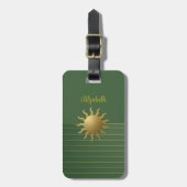 日が差すことオン緑の荷物タグ ラゲッジタグ (正面縦)