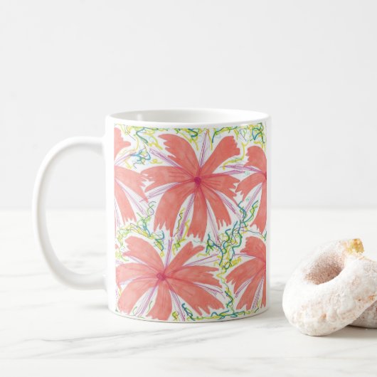 日が差すこと熱帯花模様 コーヒーマグカップ (ドーナツ)