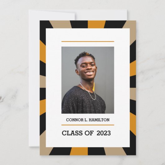 日が差すこと |ブラック金ゴールドオレンジの写真卒業 招待状 (正面)