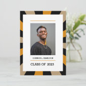 日が差すこと |ブラック金ゴールドオレンジの写真卒業 招待状 (スタンド正面)