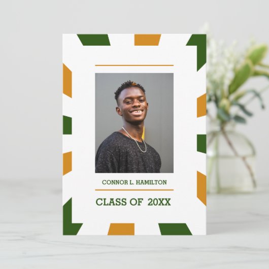 日が差すこと |緑のオレンジ色の白い写真卒業 招待状 (スタンド正面)